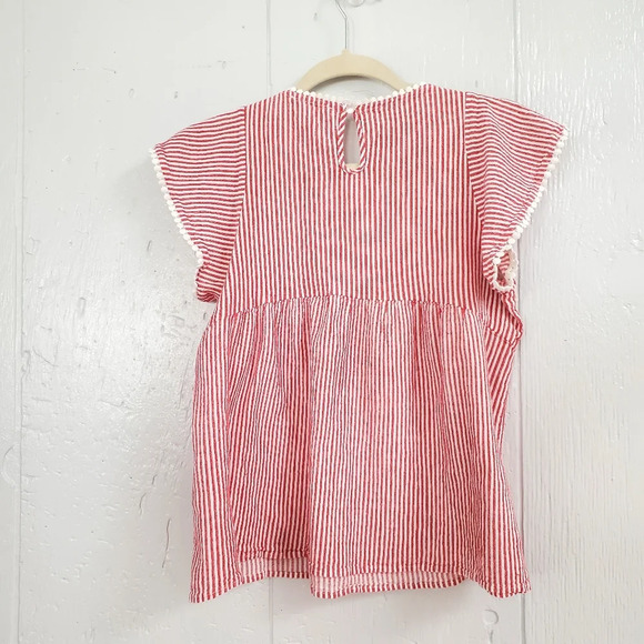 THML Red Pinstripe Navy Floral Embroidered Flowy Boho Top Small - Picture 7 of 10